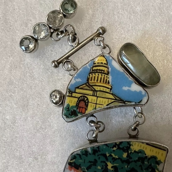 TEXAS SOUVENIR PLATE THEMED ARTISAN STERLING LINK W/TOPAZ ACCENTS BRACELET 8-9” - Picture 4 of 11